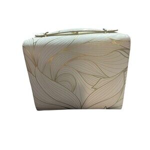 Estee Lauder  Re-Nutriv Makeup Bag  Handle & Double Zipper Cream & White NWOT